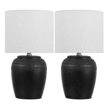 Hugo 16.75" Traditional Rustic Reeded Ceramic Vase LED Table Lamp, Set of 2